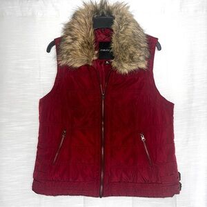 Maurices Burgundy Vest with Faux Fur Trim